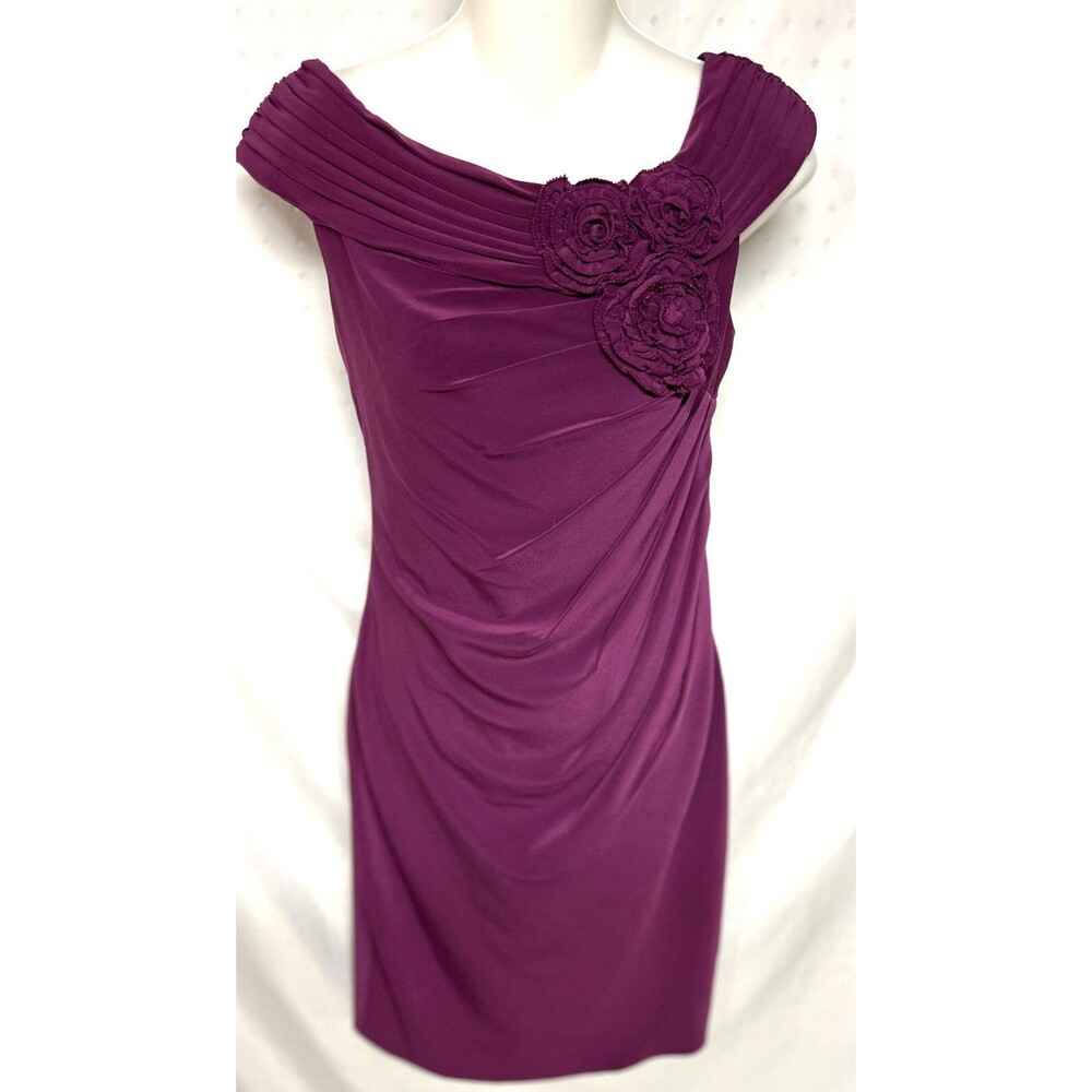 Adrianna Papell Women's Sheath Dress Purple Grape Floral Accent Sz 4 EC +🎁